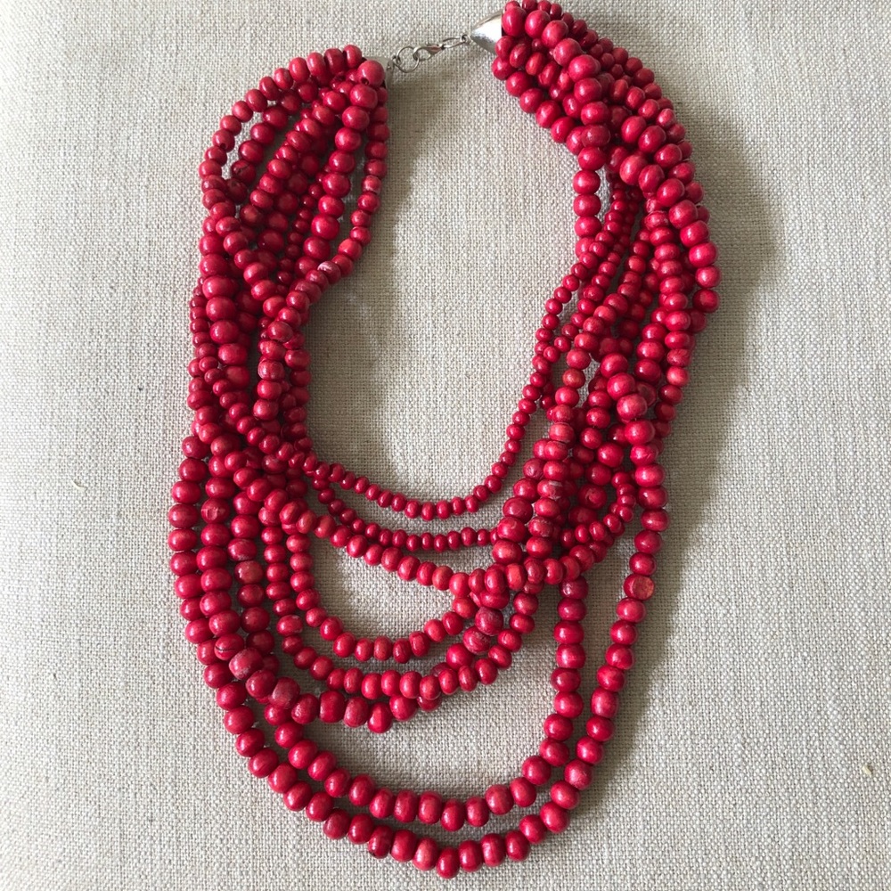 Beautiful Wooden Bead bib necklace